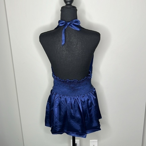 Chaudry KC for RAGA Sequin & Jeweled Satin Peplum Top in Navy Size Large NWT! - Picture 5 of 7